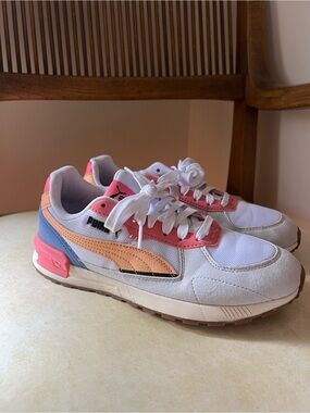 PUMA White Sneakers with Peach, Pink, and Periwinkle Accents